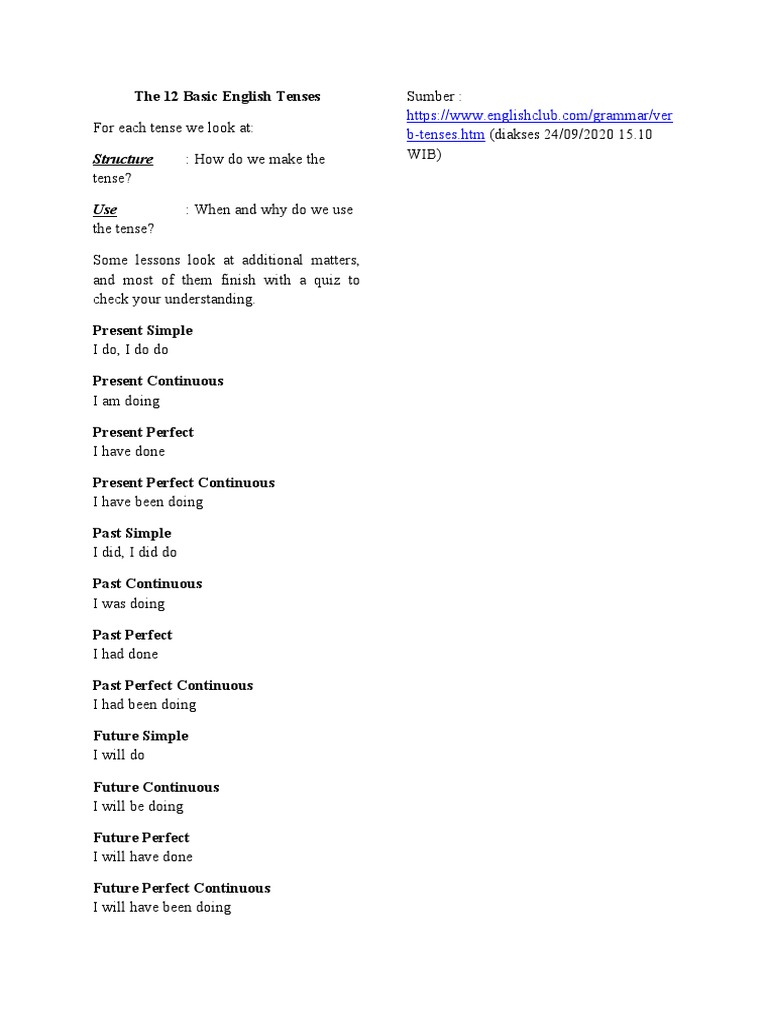 12 Basic English Tenses | PDF