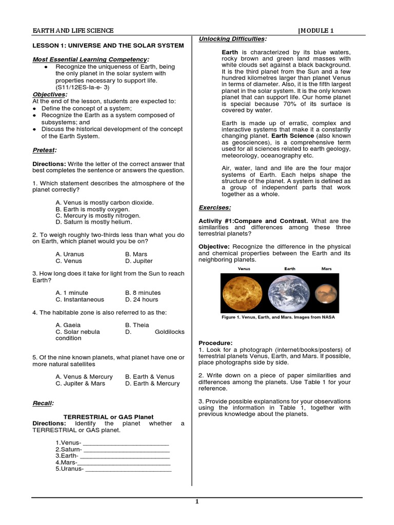 Earth and Life Science - Week1 | PDF | Planetary Core | Minerals