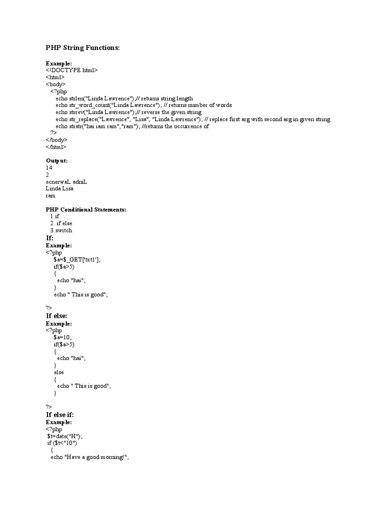 PHP String Functions:: Example | PDF | Control Flow | Notation