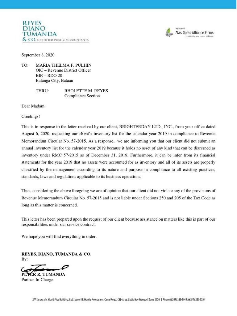 Response to RDO 20 Inventory Request | PDF