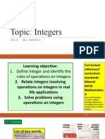Topic: Integers: Yr:10 Ms. Sridevi