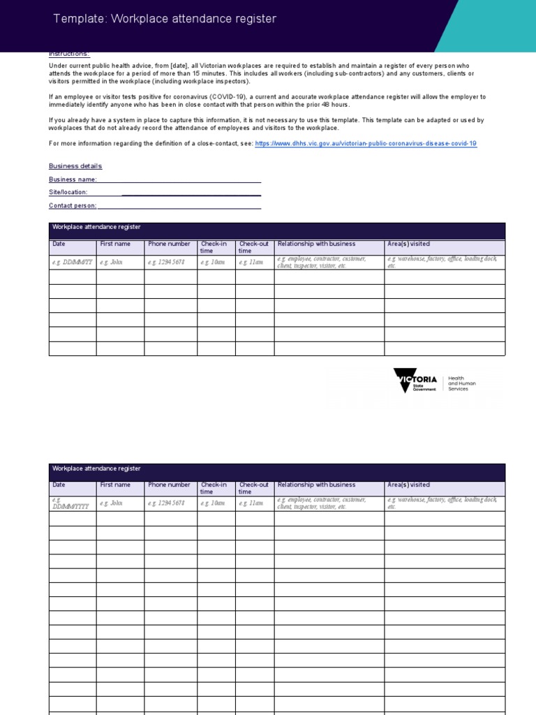Workplace Attendance Register Template | PDF | Business