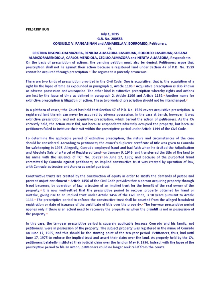 Jurisprudence Filart 2.0 PDF Adverse Possession Statute Of