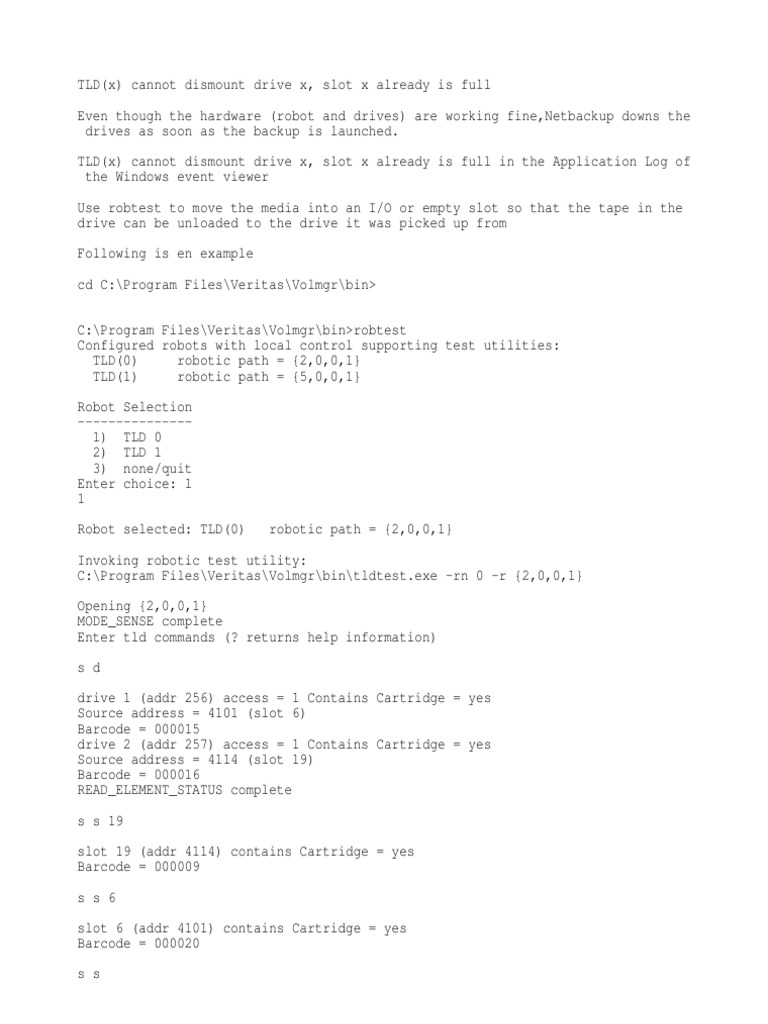 Resolving a Tape Drive Mounting Issue Through Robotic Arm Commands