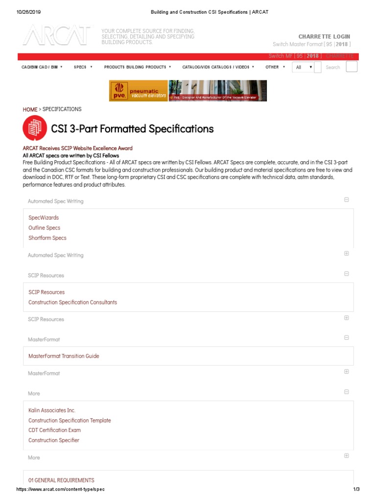 Building and Construction CSI Specifications PDF Specification