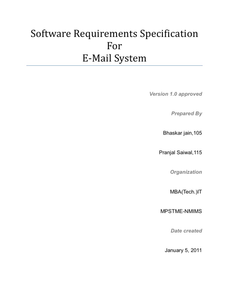 Software Requirements Specification For E Mail System Bhaskar Jain