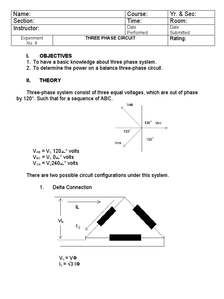 Three-Phase Circuit Experiment Guide | PDF | Series And Parallel ...