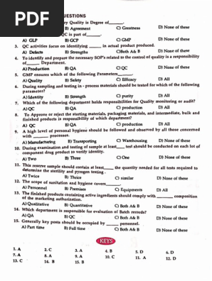 Pharmaceutical Qa Mcqs Pdf Quality Business