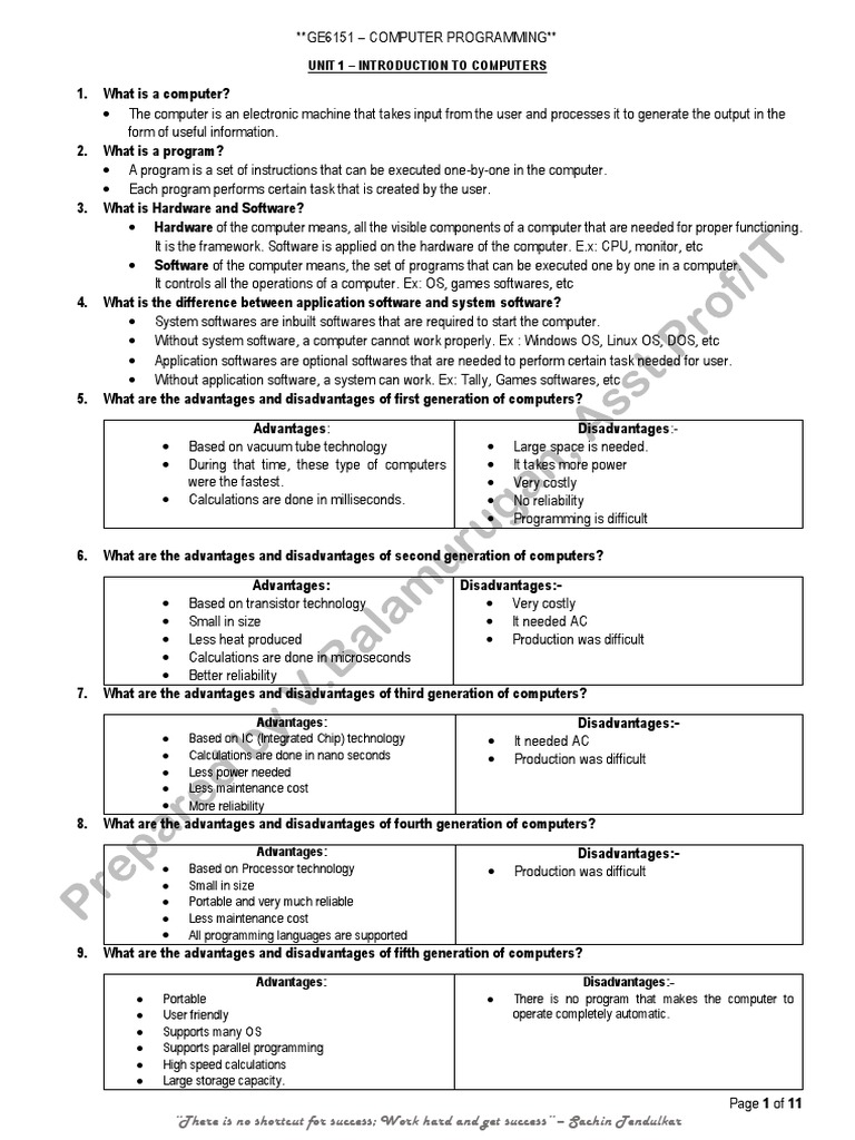 Computer Programming - Unit1 | PDF | Random Access Memory | Computer Memory