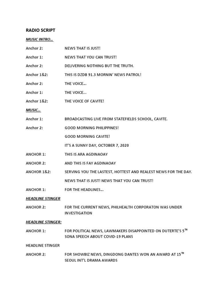 Radio Script: Music Intro | PDF | Rodrigo Duterte | Violence