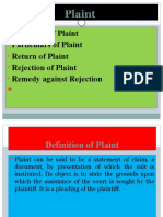 Definition of Plaint Particulars of Plaint Return of Plaint Rejection of Plaint Remedy Against Rejection