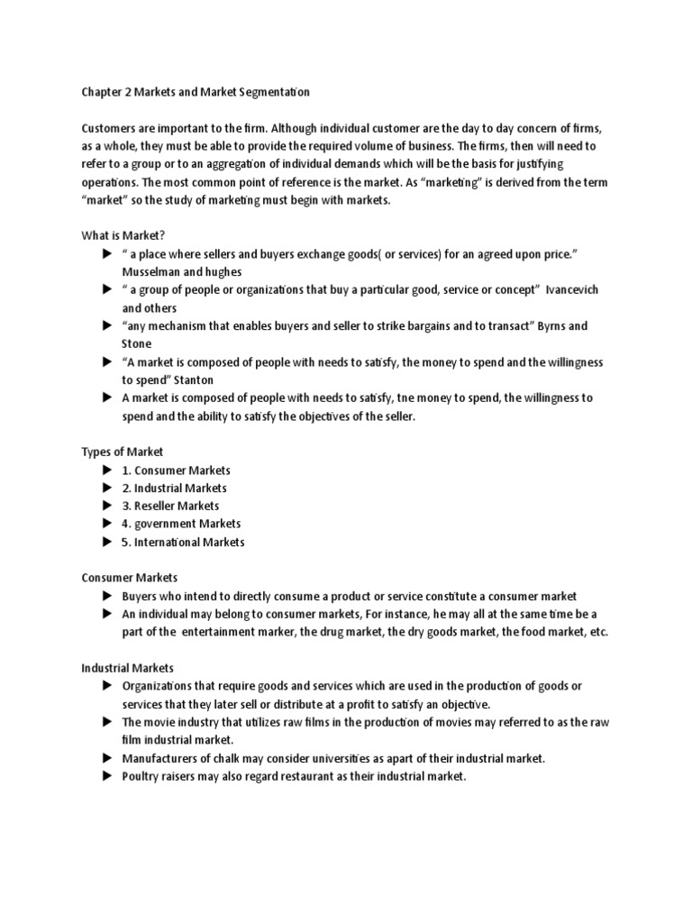 Chapter 2 Markets and Market Segmentation | PDF | Market Segmentation ...