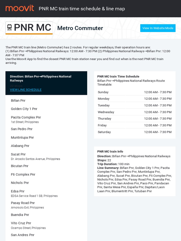 PNR MC Train Schedule & Route Details | PDF | Service Industries | Rail ...