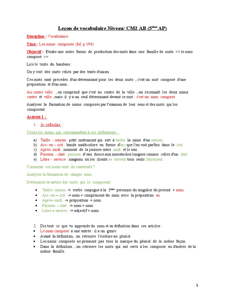 Exercice De Vocabulaire Cm2 Avec Correction Pdf Leçon de Vocabulaire Niveau - CM2 - 04mai2020 | PDF | Mécanique du langage  | Linguistique