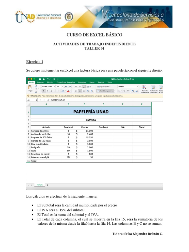Taller de Excel - Clase - 4 | PDF | Microsoft Excel | Factura