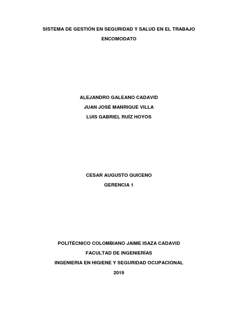 Sistema de Gestión en Seguridad y Salud en El Trabajo PDF | PDF ...