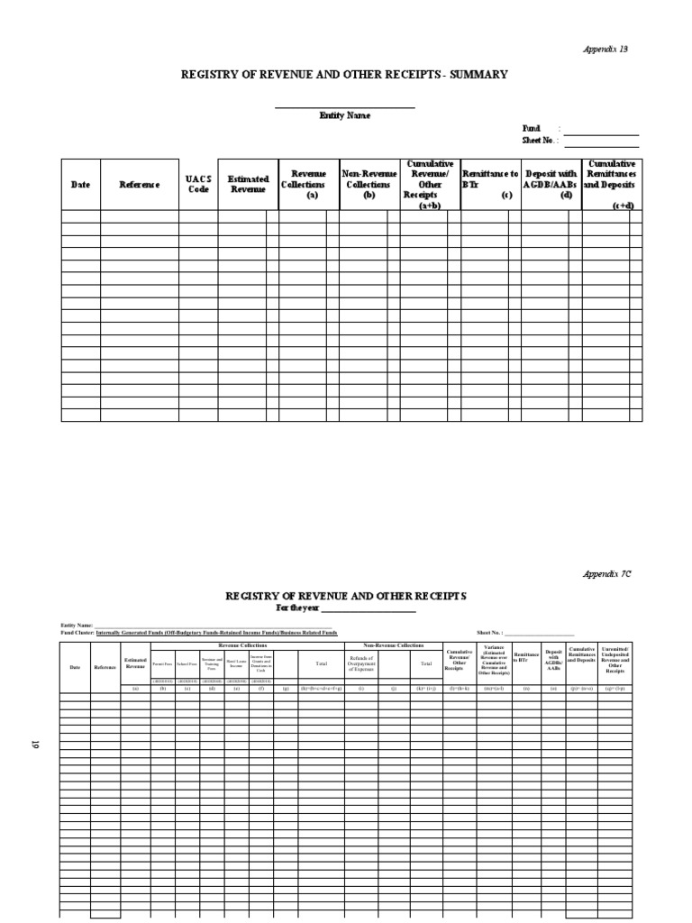 Appendix 7C - REGISTRY OF REVENUE AND OTHER RECEIPTS | PDF | Revenue ...