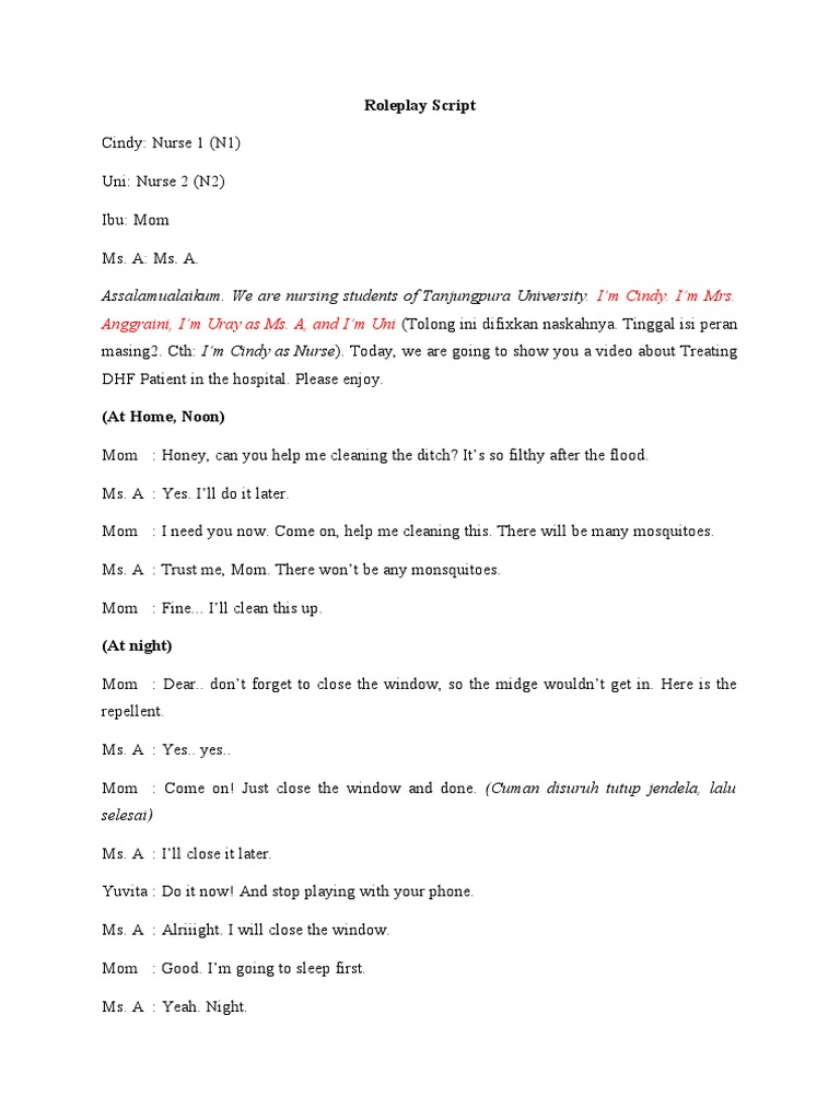 Nursing Roleplay Script PDF Epidemiology Clinical Medicine