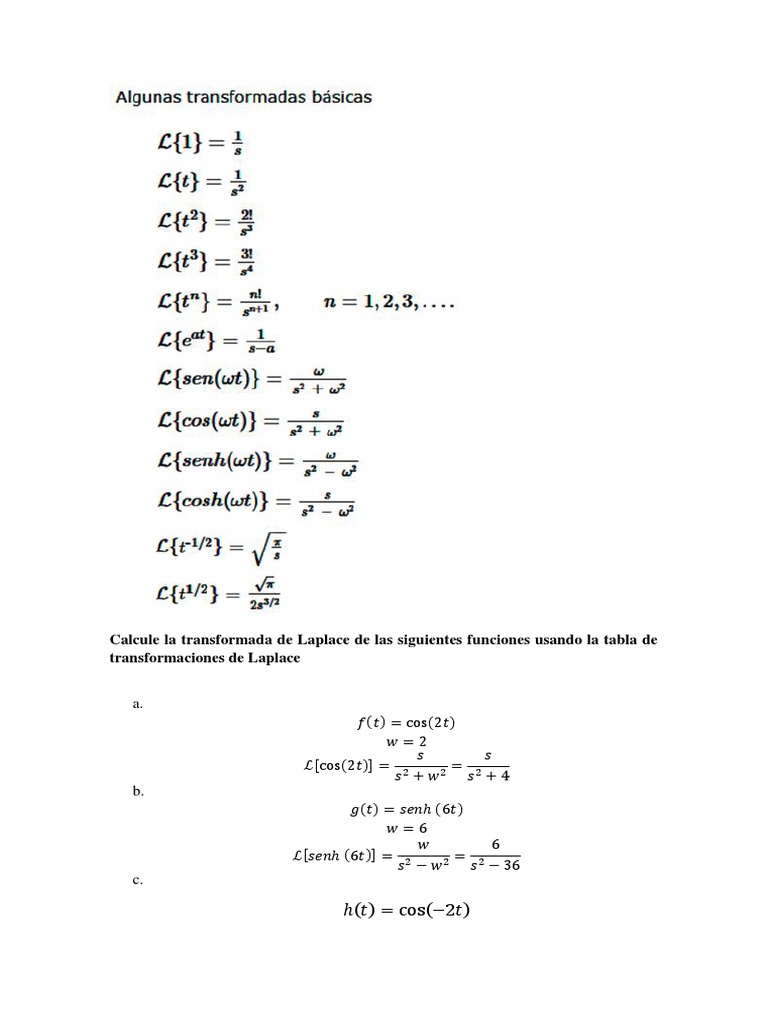 Calcule La Transformada de Laplace de Las Siguientes Funciones Usando ...