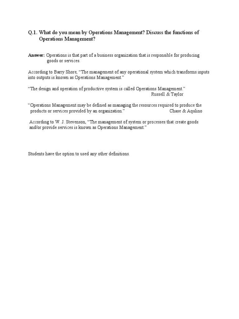 Overview of Operations Management Functions | PDF | Operations ...
