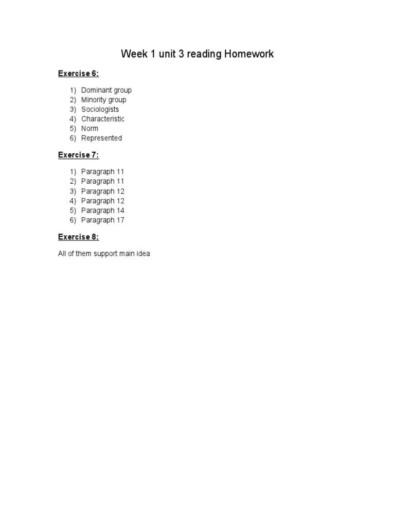 Week 1 Unit 3 Reading Homework | PDF