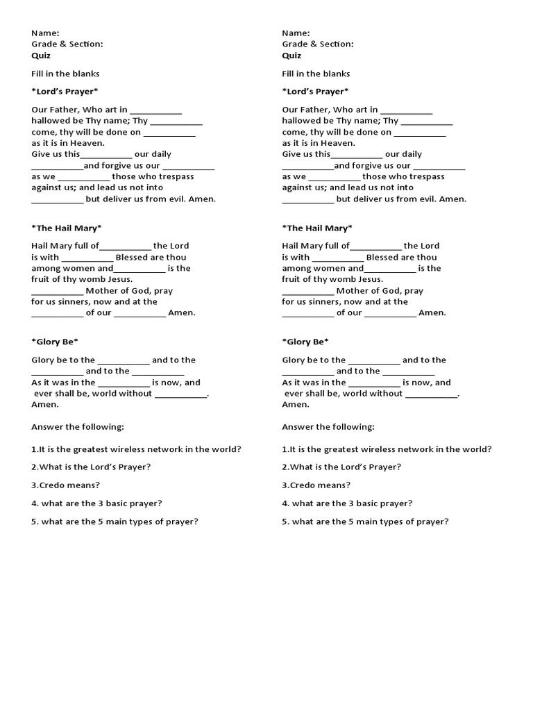 Catechist Quiz PDF Lord's Prayer Catholic Liturgy