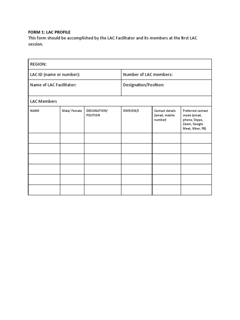 LDM2 Form 1. LAC Profile | PDF