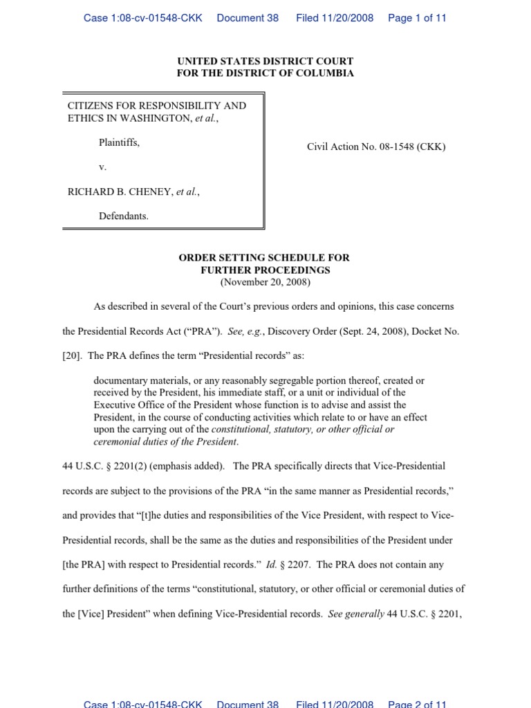 Cheney PRA Records Case Update | PDF | Presidents Of The United States ...