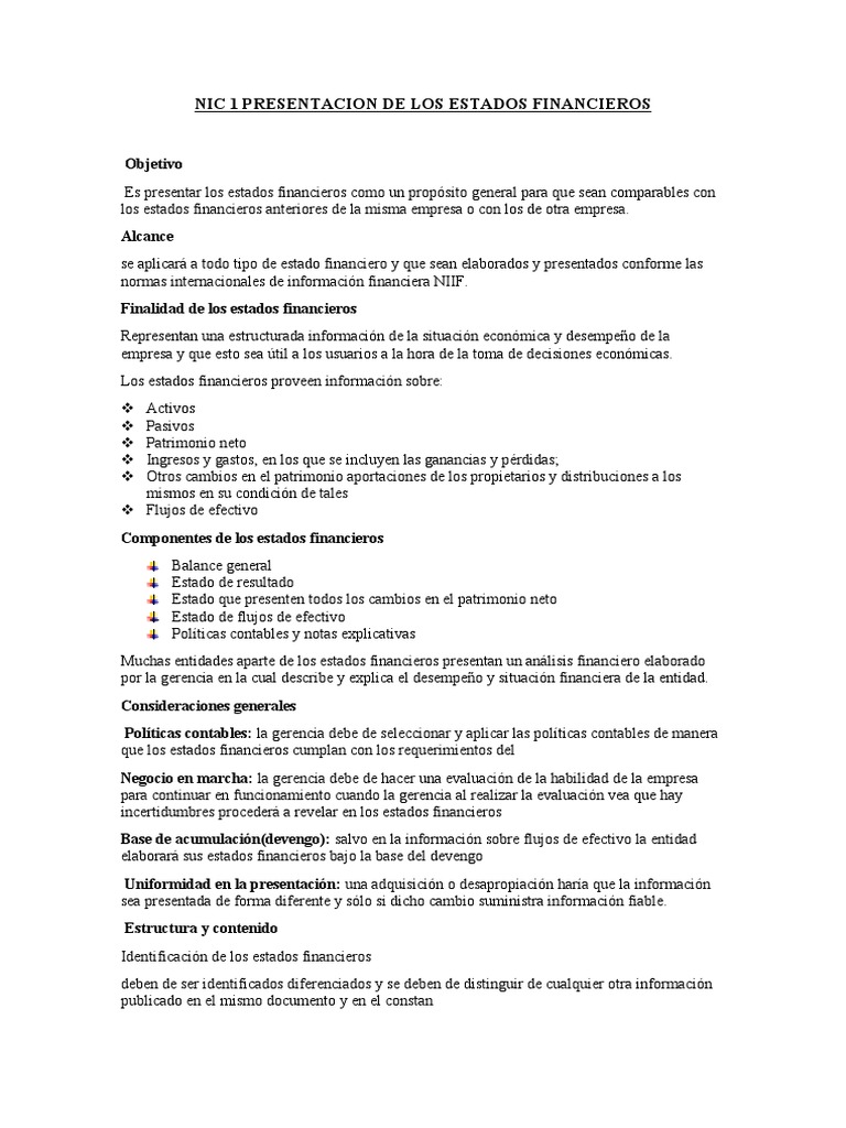 Nic 1 Presentacion de Los Estados Financieros | PDF | normas ...