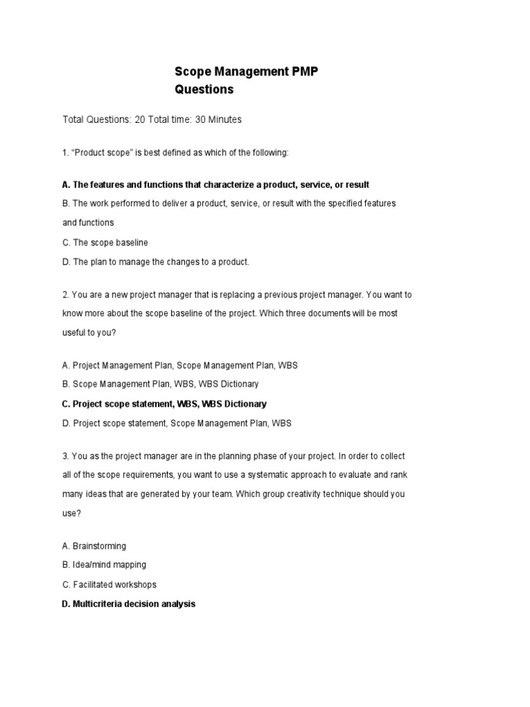 Scope Management PMP Questions | PDF | Project Management | Business
