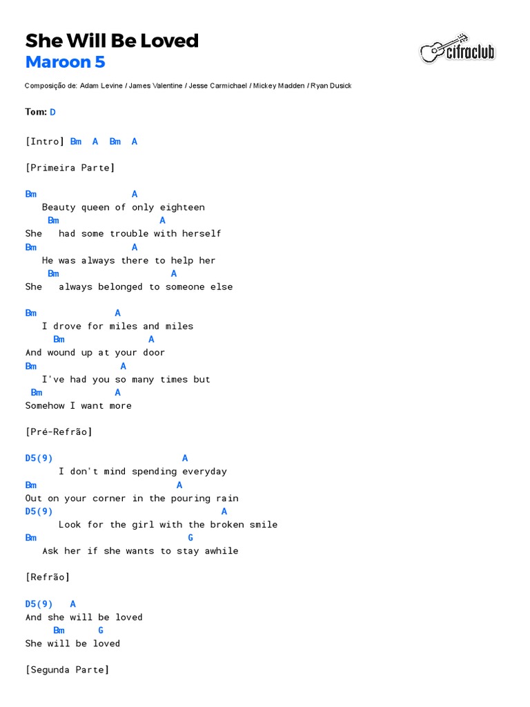 Cifra Club - Maroon 5 - She Will Be Loved | PDF | American Musicians