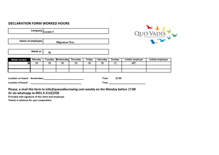 Weekly Work Hours Declaration Form | PDF