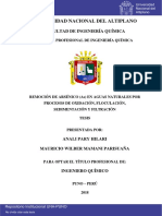 Remoción de As en aguas por oxidación, floculación y filtración