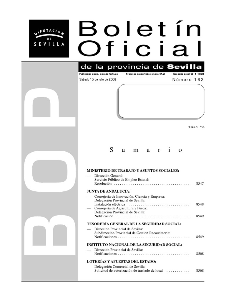 Boletin Oficial Provincia de Sevilla 2006 07 15 PDF | PDF | Instituciones  sociales | Ciencias sociales
