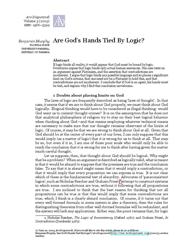 Are God's Hands Tied by Logic? Logic's Limits on Divine Power | PDF ...