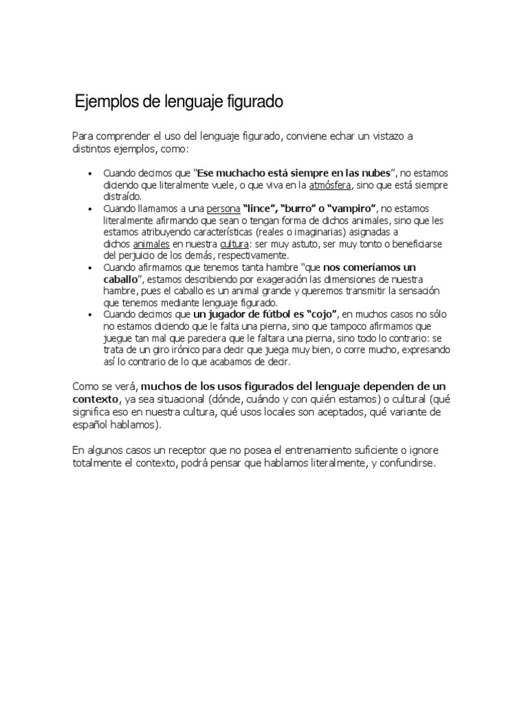 Ejemplos de Lenguaje Figurado | PDF | Artes del Lenguaje y Comunicación