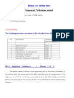 Preparation / Calculation Method: Balance Cost Working Sheet