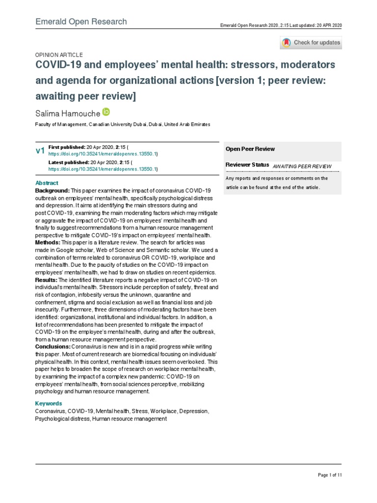 COVID-19 and Employees Mental Health Stressors Mo | PDF | Social Stigma ...