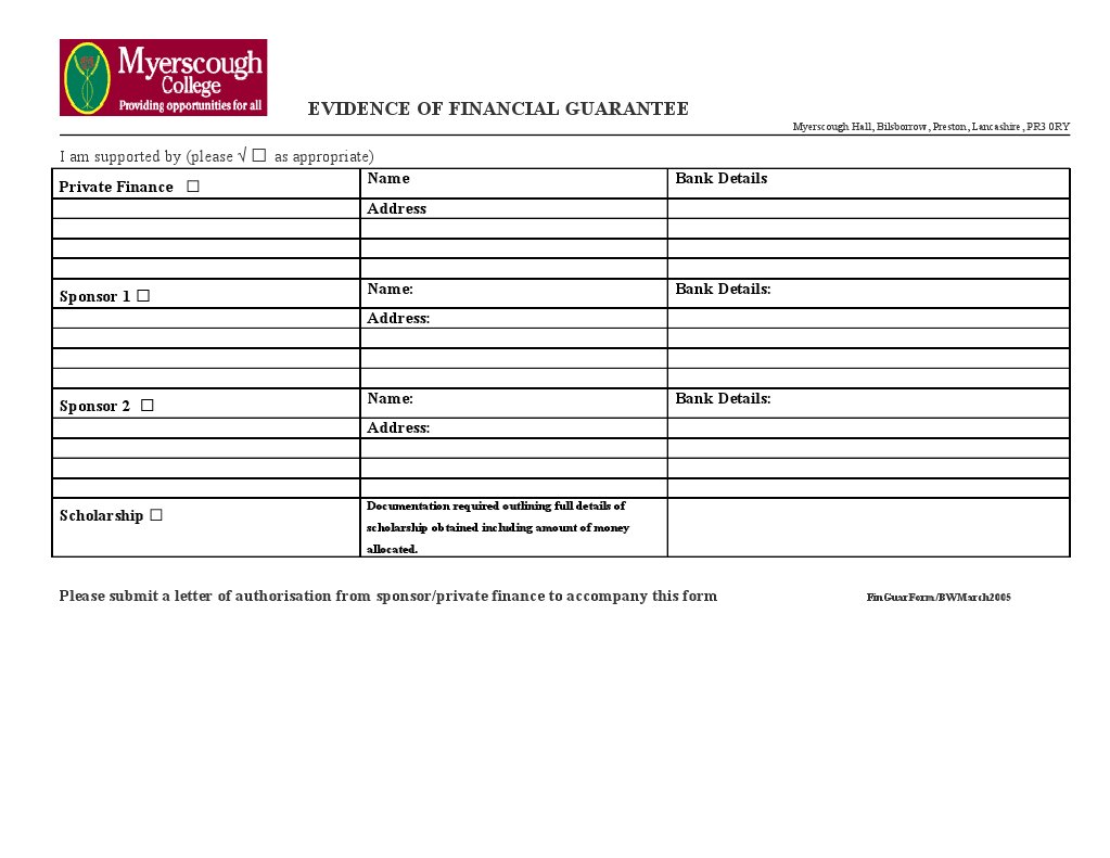 Financial Guarantee Evidence Form | PDF