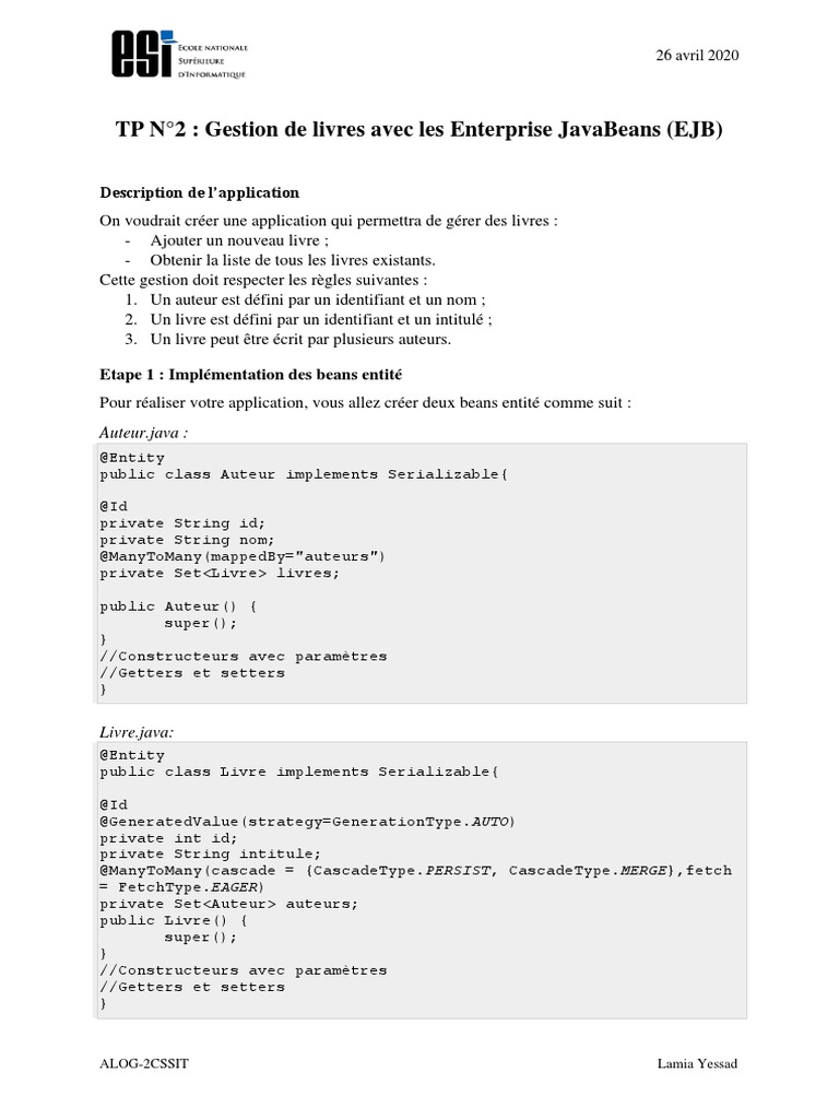 Gestion de livres avec EJB en Java | PDF | Enterprise JavaBeans | Plate ...
