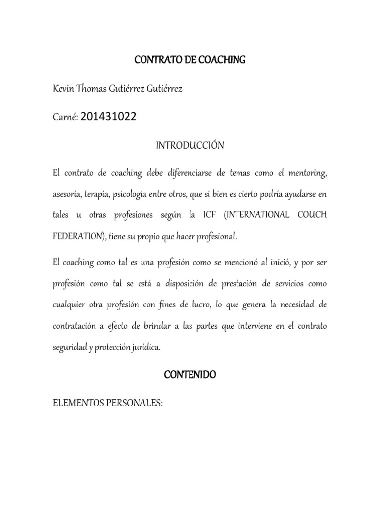 Contrato de Coaching, Kevin Gutiérrez | PDF | Bienestar | Business