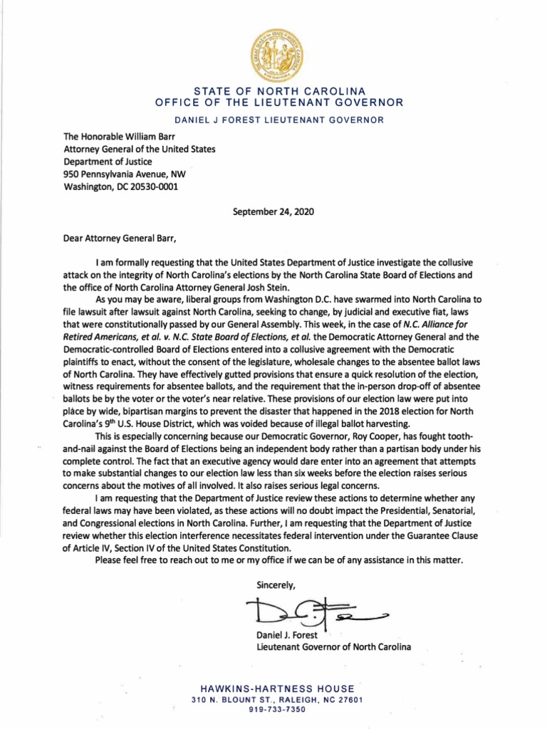Investigation Request on Election Motives | PDF | North Carolina ...
