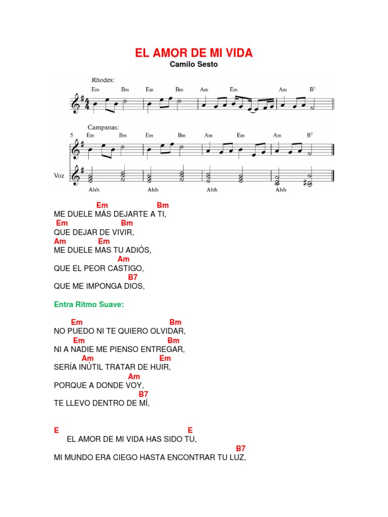 Acordes y letra: El amor de mi vida | PDF