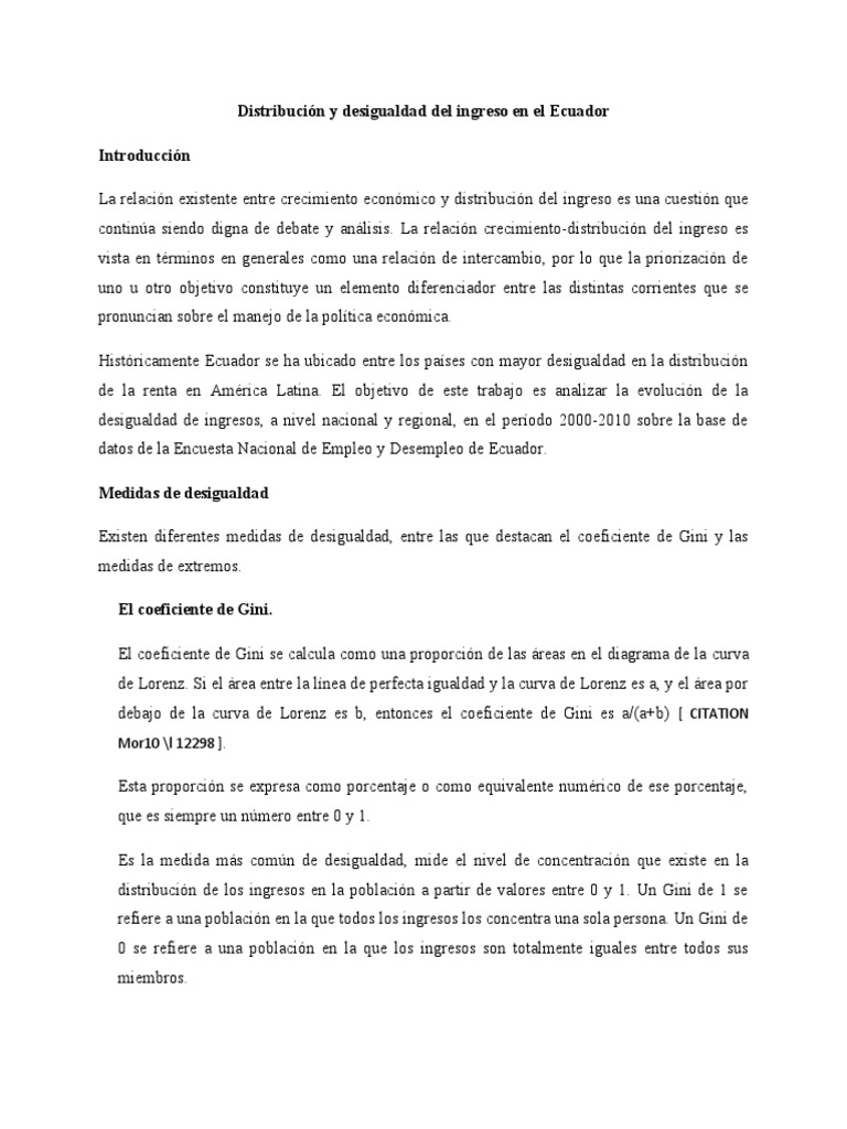 Distribución y Desigualdad Del Ingreso en El Ecuador | PDF ...