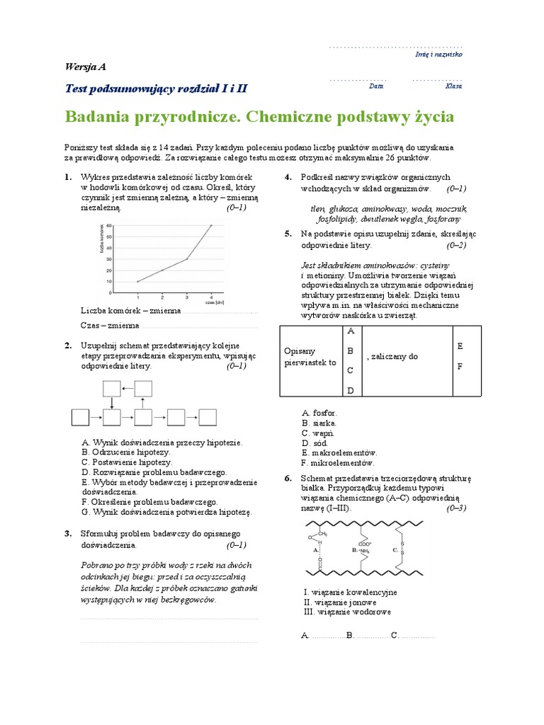 Chemiczne Podstawy Zycia Sprawdzian Pdf