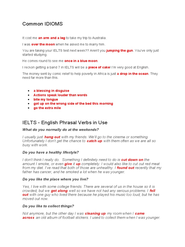 Common Idioms and Phrasal Verbs | PDF | Language Arts & Discipline