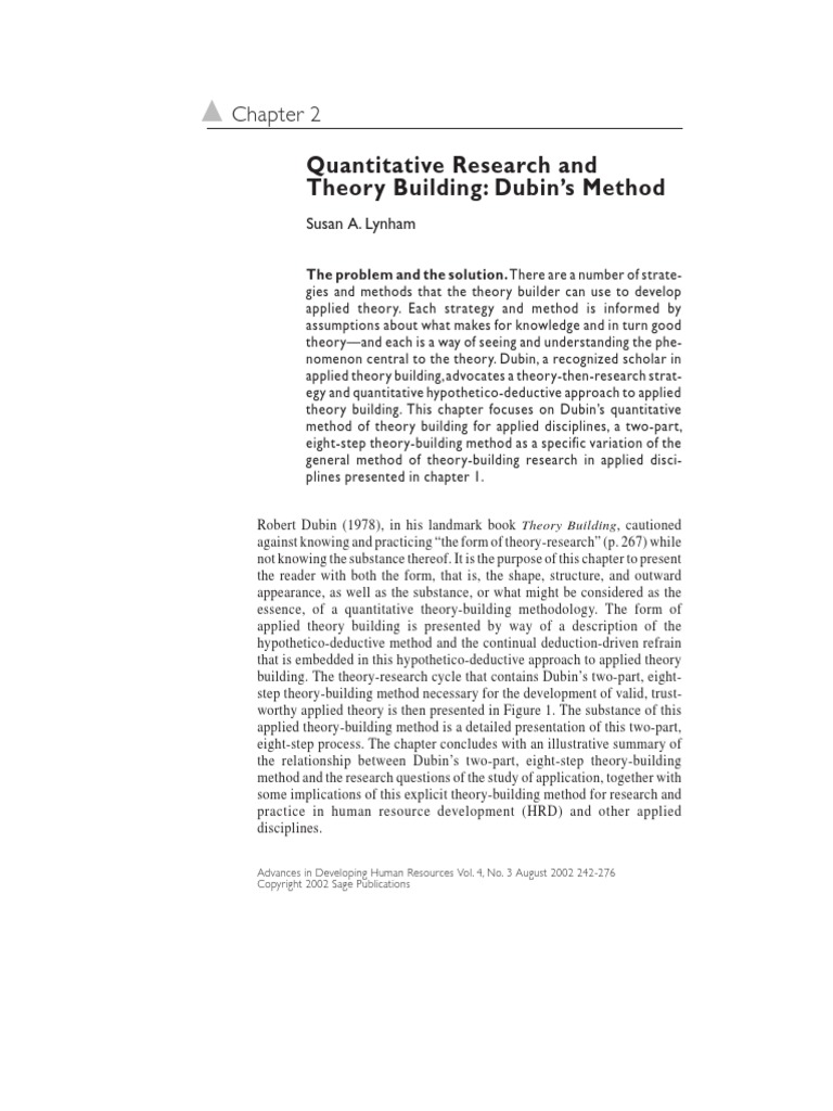 Quantitative Research and Theory Building: Dubin's Method: Susan A ...