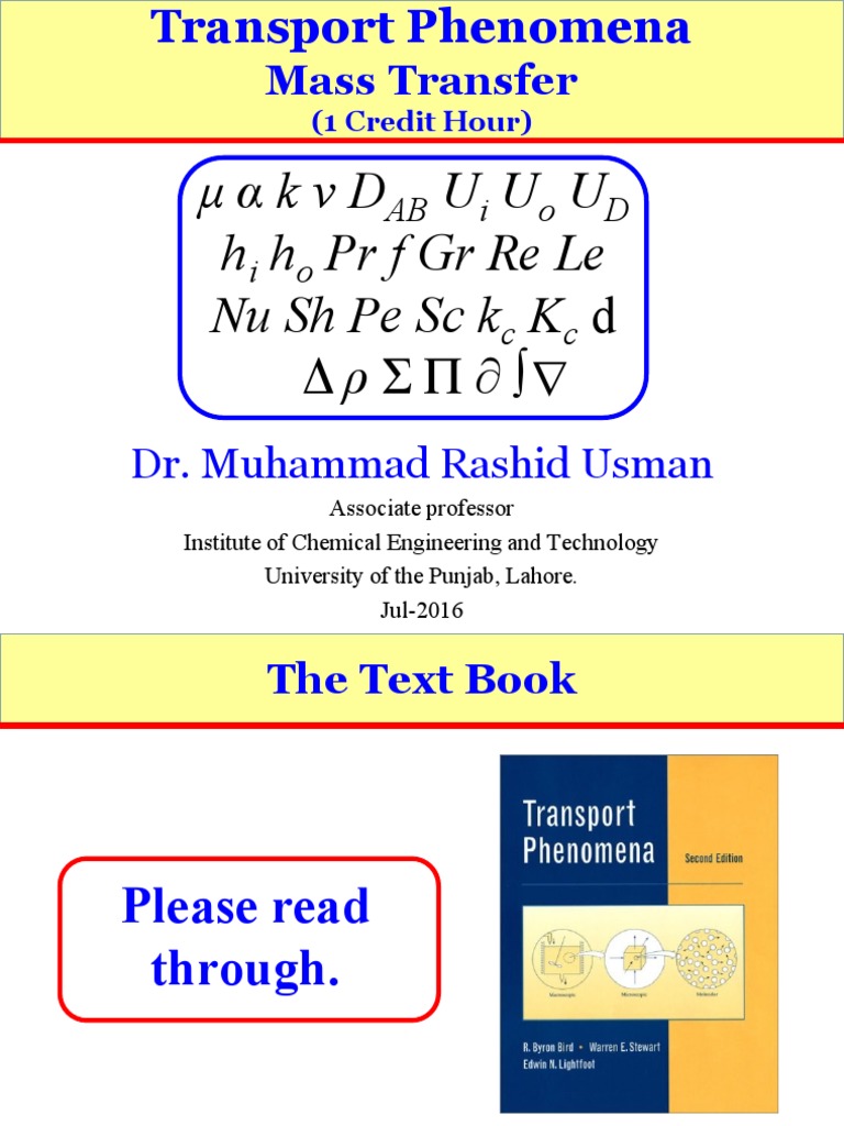 Transport Phenomena Mass Transfer PDF | PDF | Diffusion | Partial ...