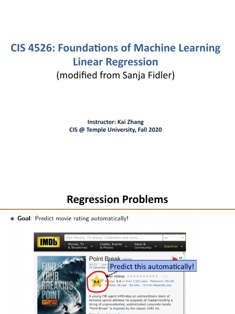 CIS 4526: Foundations of Machine Learning Linear Regression: (Modified ...