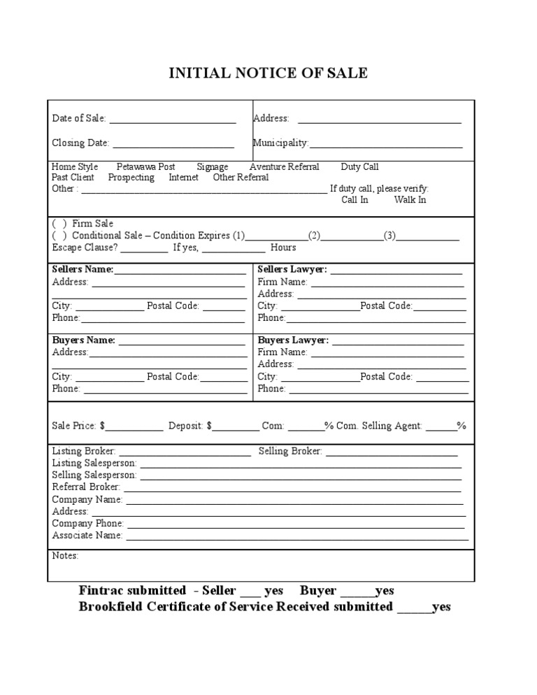 Initial Notice of Sale Document Template | PDF | Business